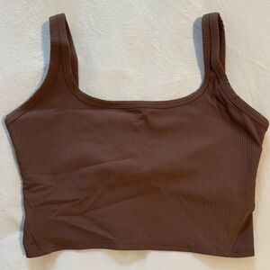 Brown Ribbed Crop Top
